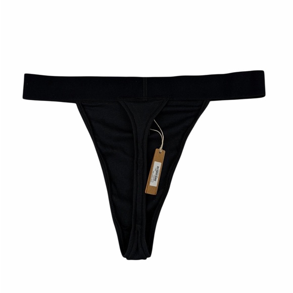SKIMS Cotton Rib Thong Soot Black Size L NWT - Picture 6 of 7